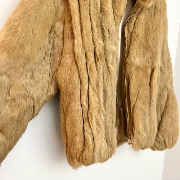 Vintage Caramel Genuine Rabbit Fur Bomber Coat - Picture 7 of 16
